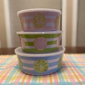 Fruit Themed Food Storage Bowls Set Of 3, Lemon Bowl, Lime Bowl, Grapefruit Bowl